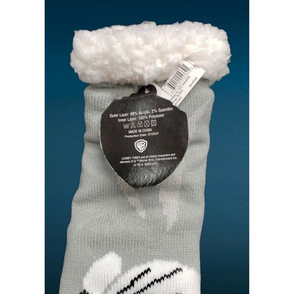 Bugs Bunny Slipper Socks Looney Tunes Sherpa Lined No Slip Grip Adult One Size - Picture 6 of 8